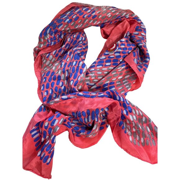 Vintage Silk Scarf With Abstract Blue/Gray/Pink Pattern Vintage - Picture 1 of 8